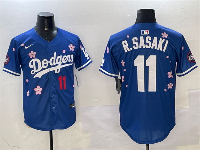 Men's Los Angeles Dodgers #11 Roki Sasaki Royal 2025 Tokyo Series Limited Stitched Baseball Jersey Men's Los Angeles Dodgers #11 Roki Sasaki Royal 2025 Tokyo Series Limited Stitched Baseball Jersey